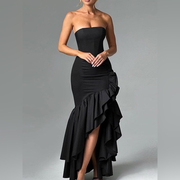 Strapless Ruffle High-Low Bodycon Dress - Picture 5 of 14
